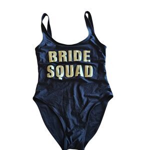 Bride squad womens Sz S black gold one piece Swimsuit NWOT